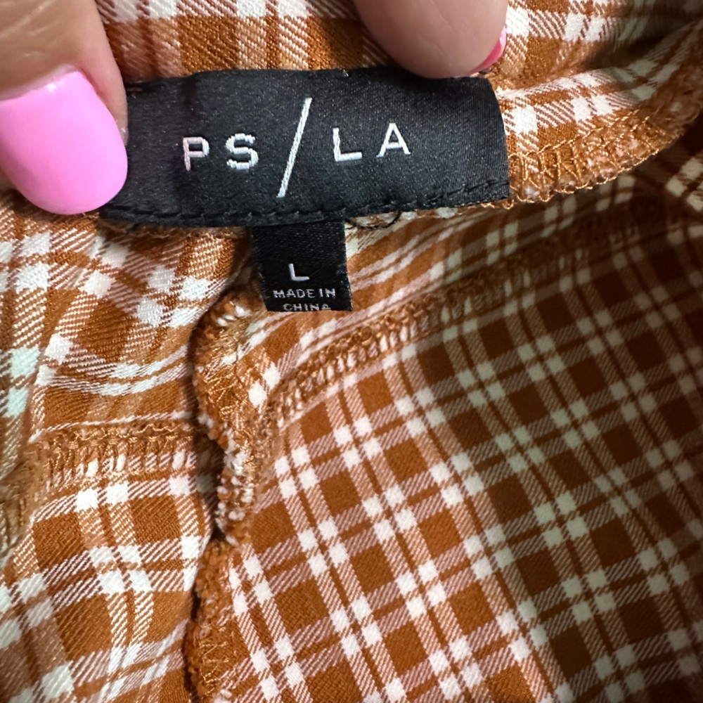 Women's Brown/Orange Checkered Cropped Casual Pants size Large - Picture 5 of 5